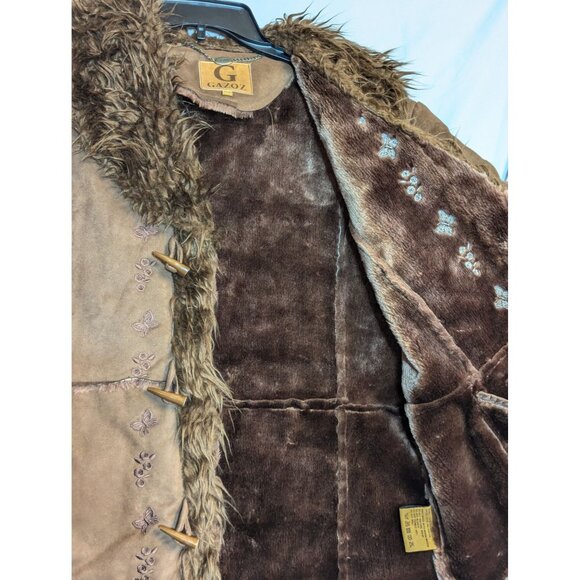 Gazoz Womens Vegan Faux Suede & Fur Brown Embroidered Coat EG/XL - Picture 7 of 8